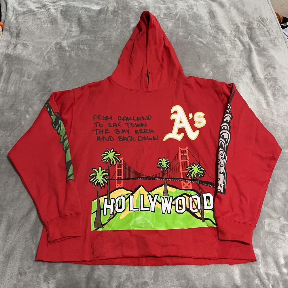 Oakland Athletics Hoodie Mens Medium Red MLB Baseball Pullover Homme + Femme